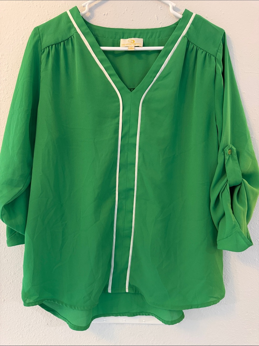 Collective Concepts Green V-Neck Tunic with White Piping